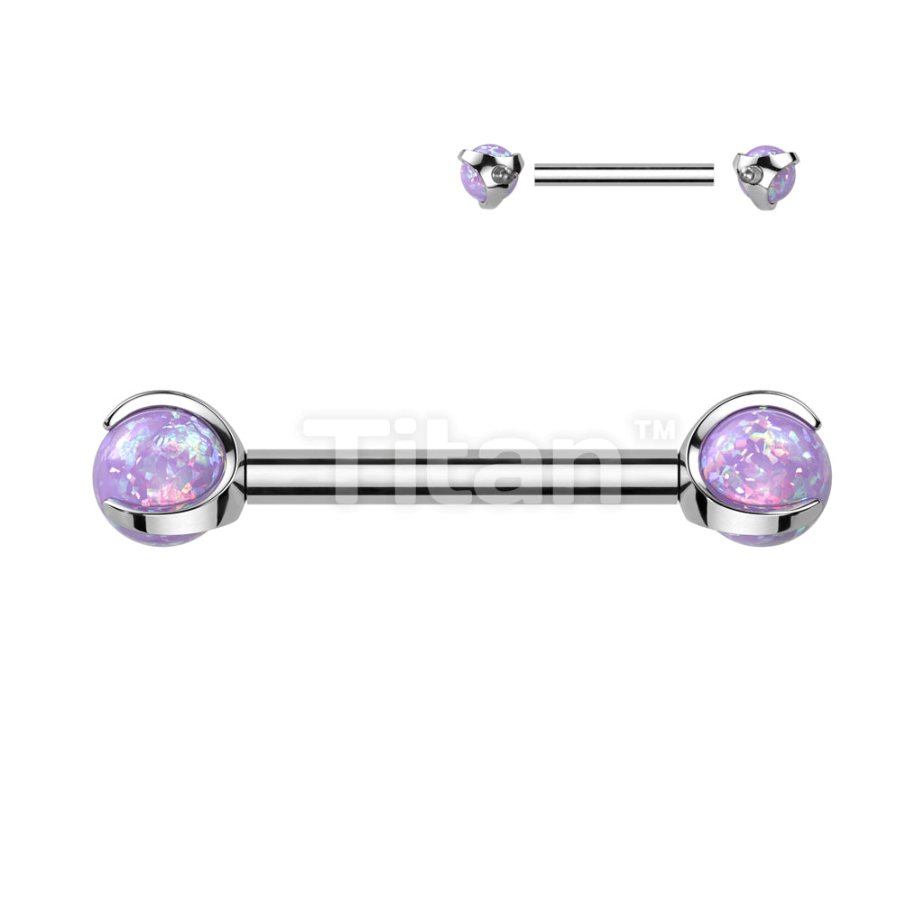 Implant Grade Titanium Internally Threaded Nipple Barbell With Claw Set Opal Ball Ends - Image 5