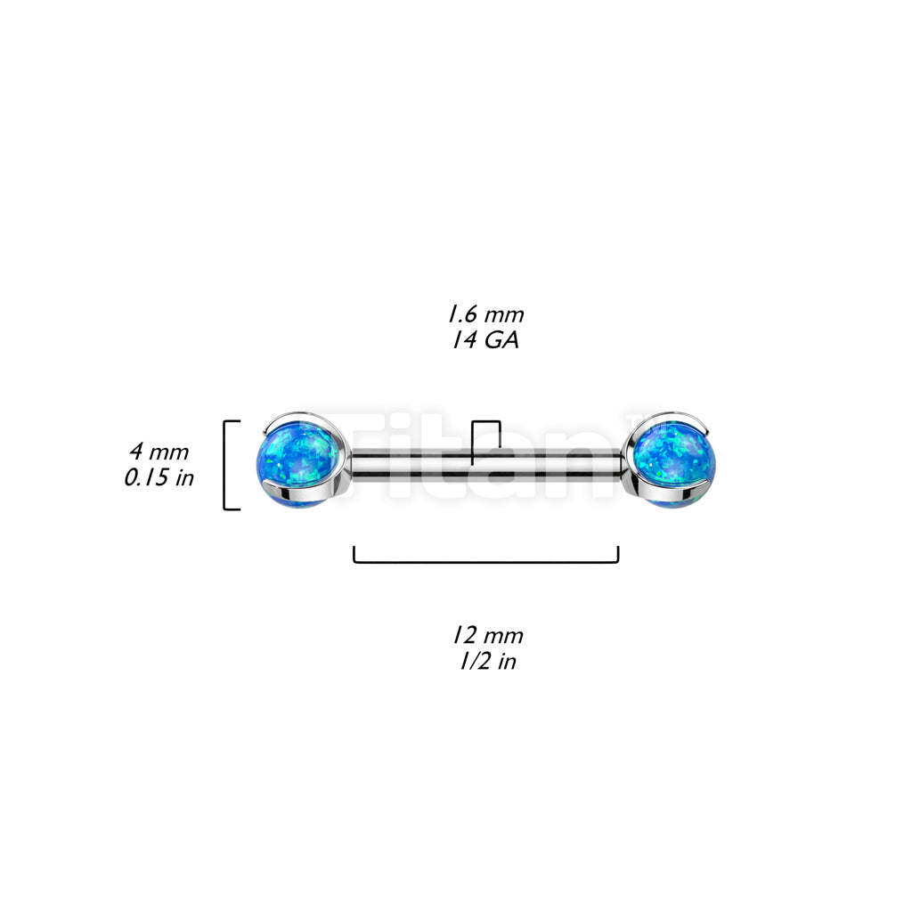 Implant Grade Titanium Internally Threaded Nipple Barbell With Claw Set Opal Ball Ends - Image 6