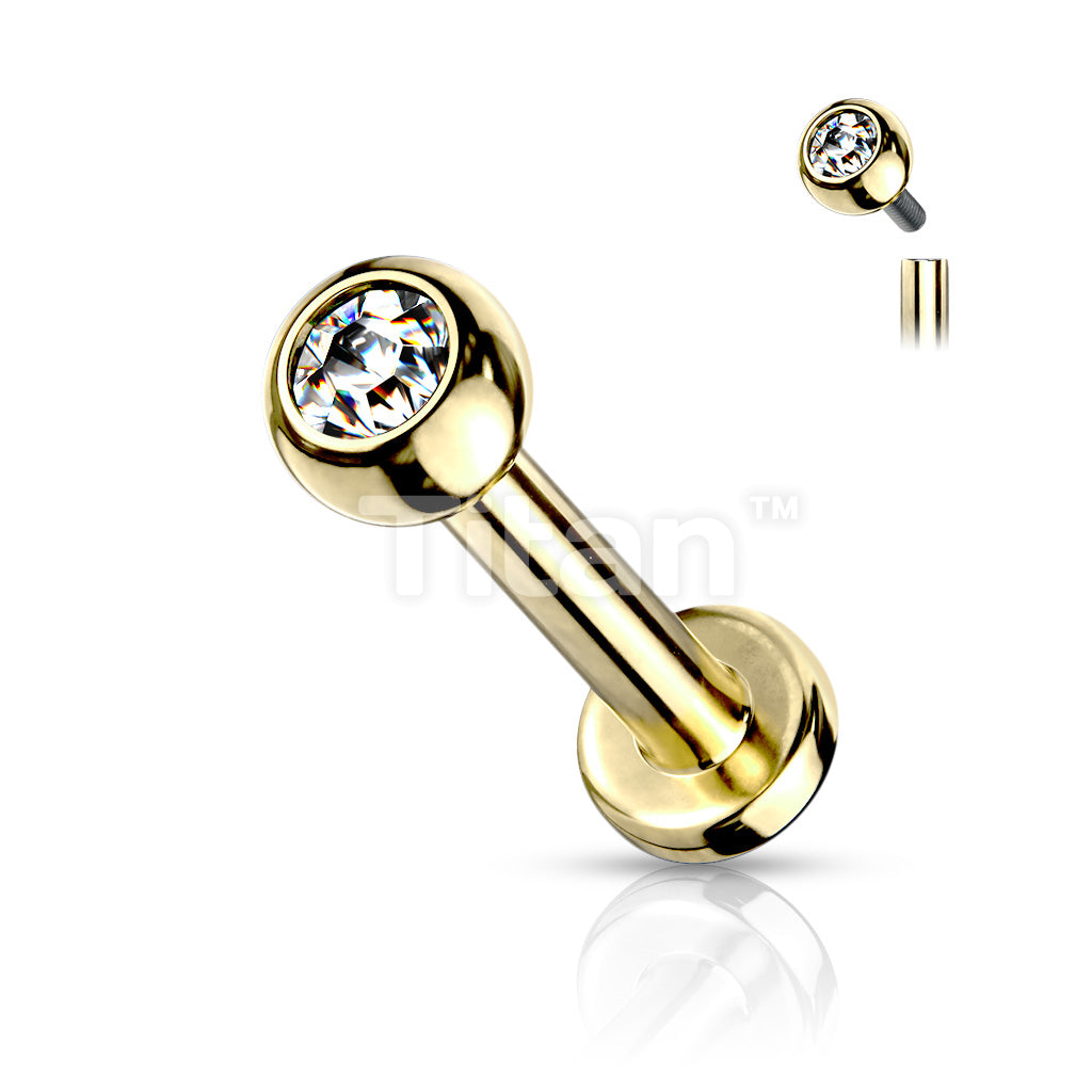 Implant Grade Titanium Internally Threaded PVD Plated Jewel Top Labret - Image 3