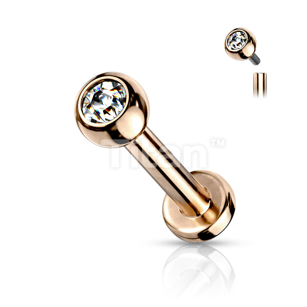 Implant Grade Titanium Internally Threaded PVD Plated Jewel Top Labret - Image 5