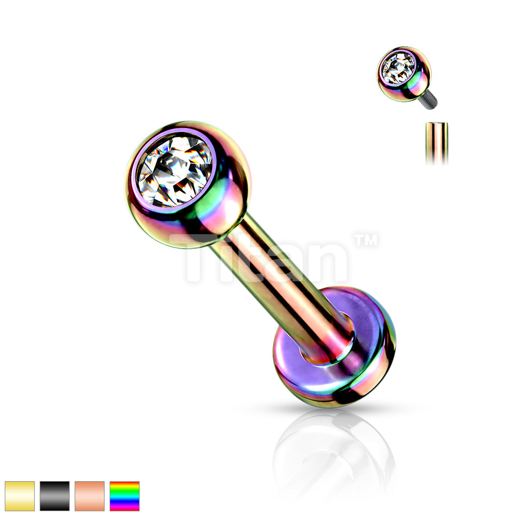 Implant Grade Titanium Internally Threaded PVD Plated Jewel Top Labret - Image 2