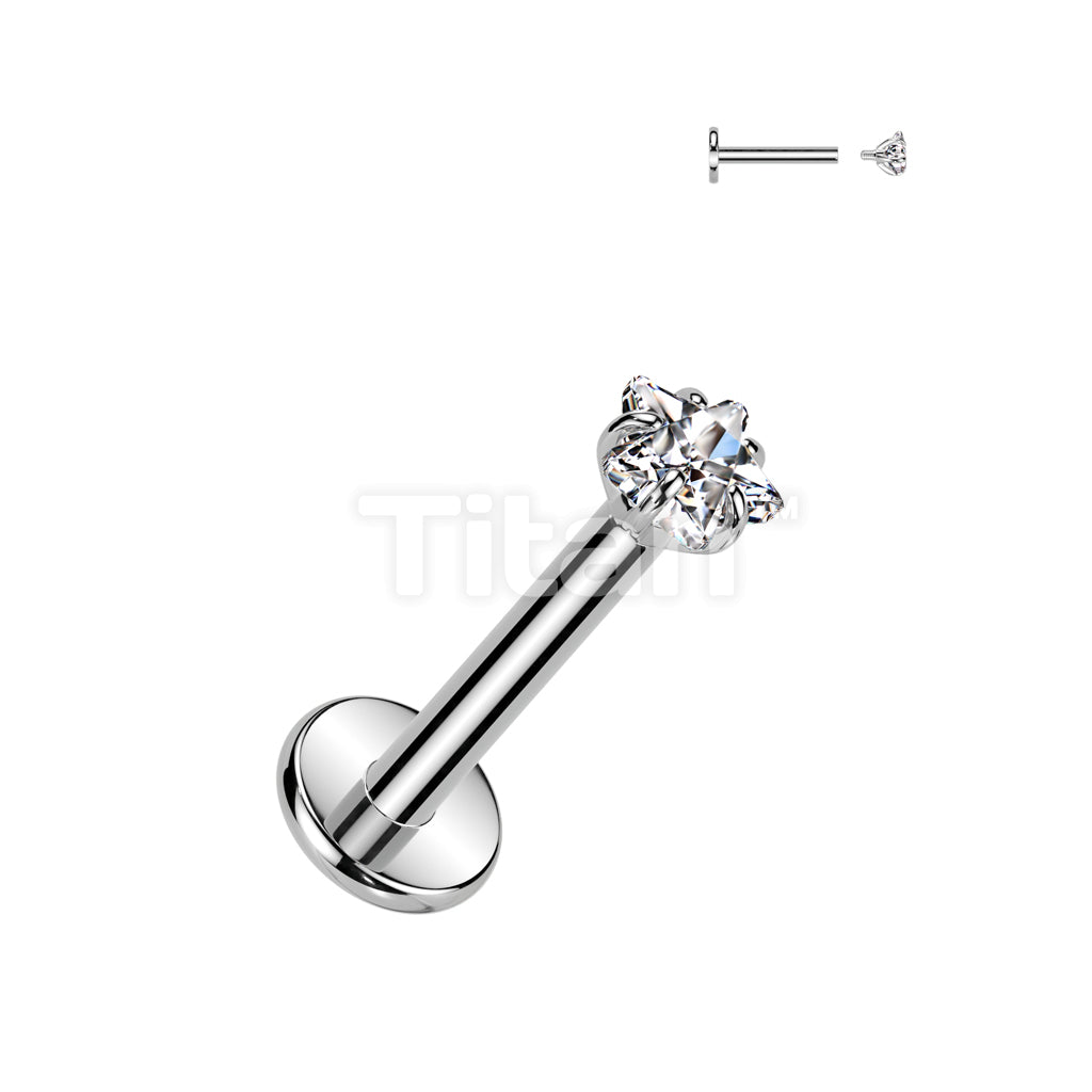 Implant Grade Titanium Internally Threaded Labret With Star Prong Set CZ Top - Image 2