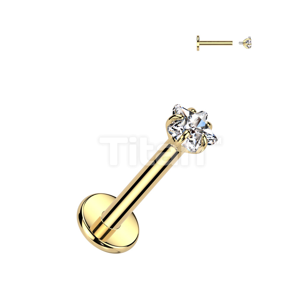 Implant Grade Titanium Internally Threaded Labret With Star Prong Set CZ Top - Image 3