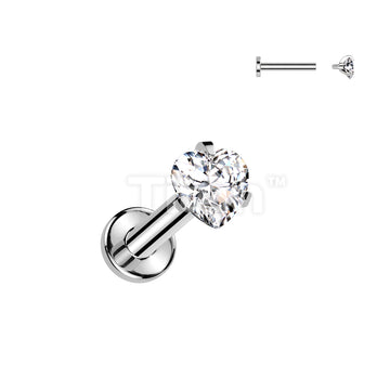 Implant Grade Titanium Internally Threaded Labret With Prong Set Heart CZ Top - Image 2