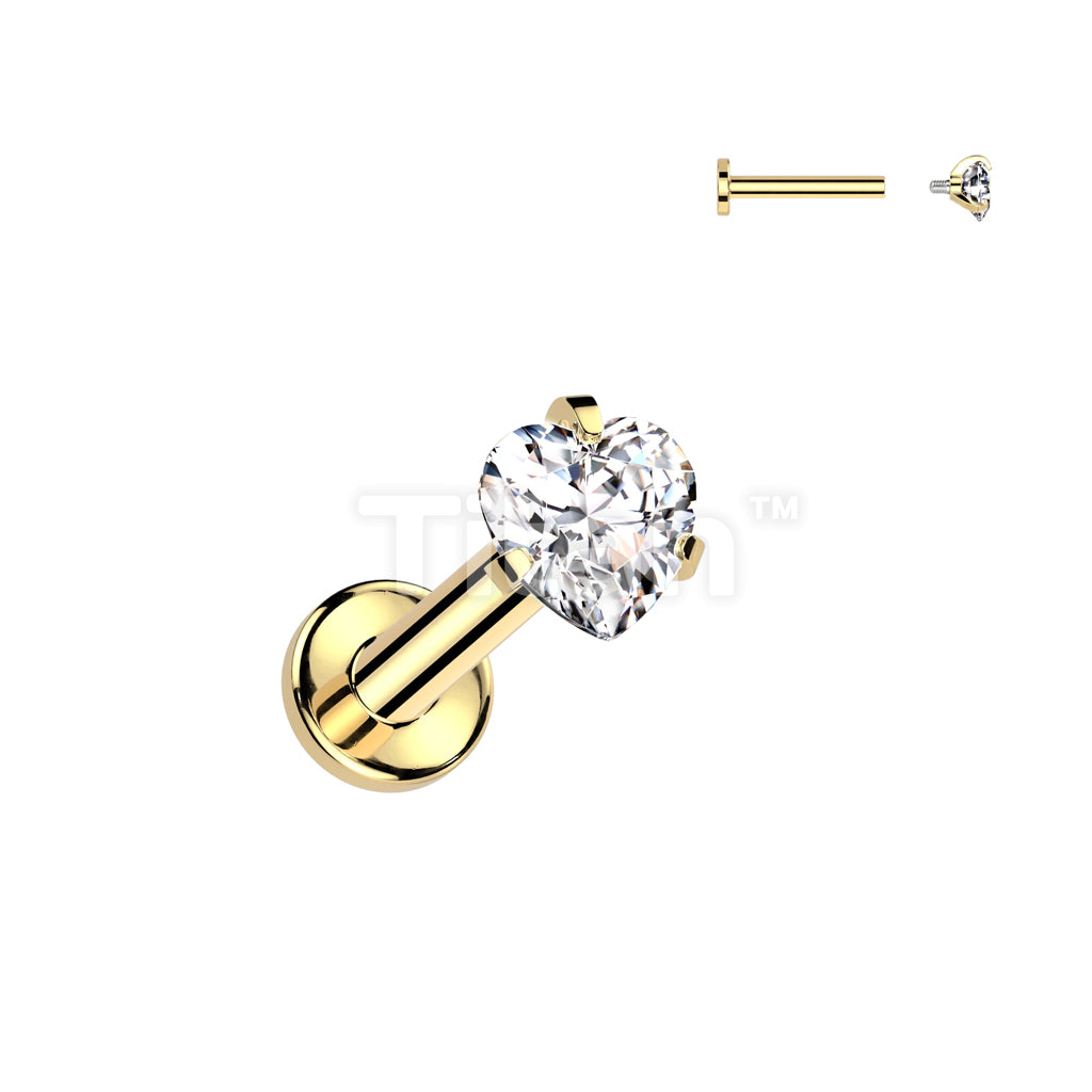Implant Grade Titanium Internally Threaded Labret With Prong Set Heart CZ Top - Image 3