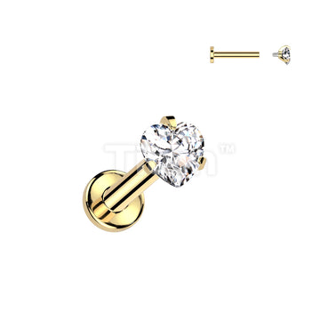 Implant Grade Titanium Internally Threaded Labret With Prong Set Heart CZ Top - Image 3