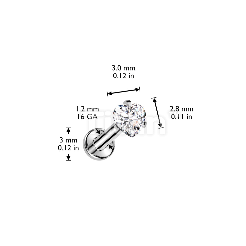 Implant Grade Titanium Internally Threaded Labret With Prong Set Heart CZ Top - Image 4