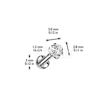 Implant Grade Titanium Internally Threaded Labret With Prong Set Heart CZ Top - Image 4