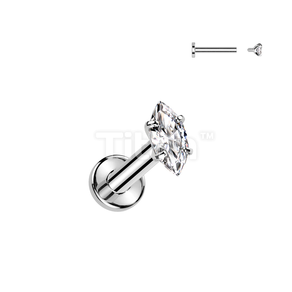 Implant Grade Titanium Internally Threaded Labret With Prong Set Marquise CZ Top - Image 2