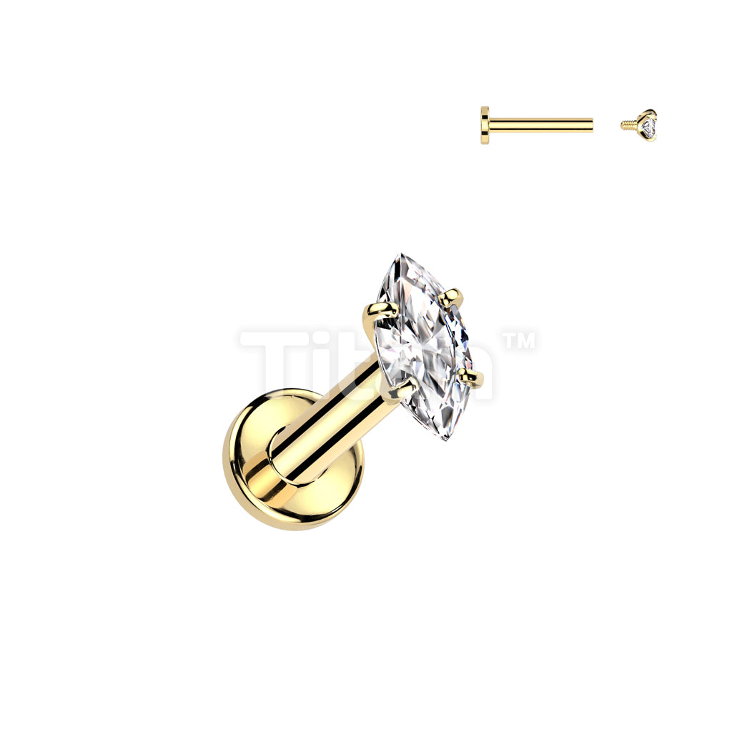 Implant Grade Titanium Internally Threaded Labret With Prong Set Marquise CZ Top - Image 3