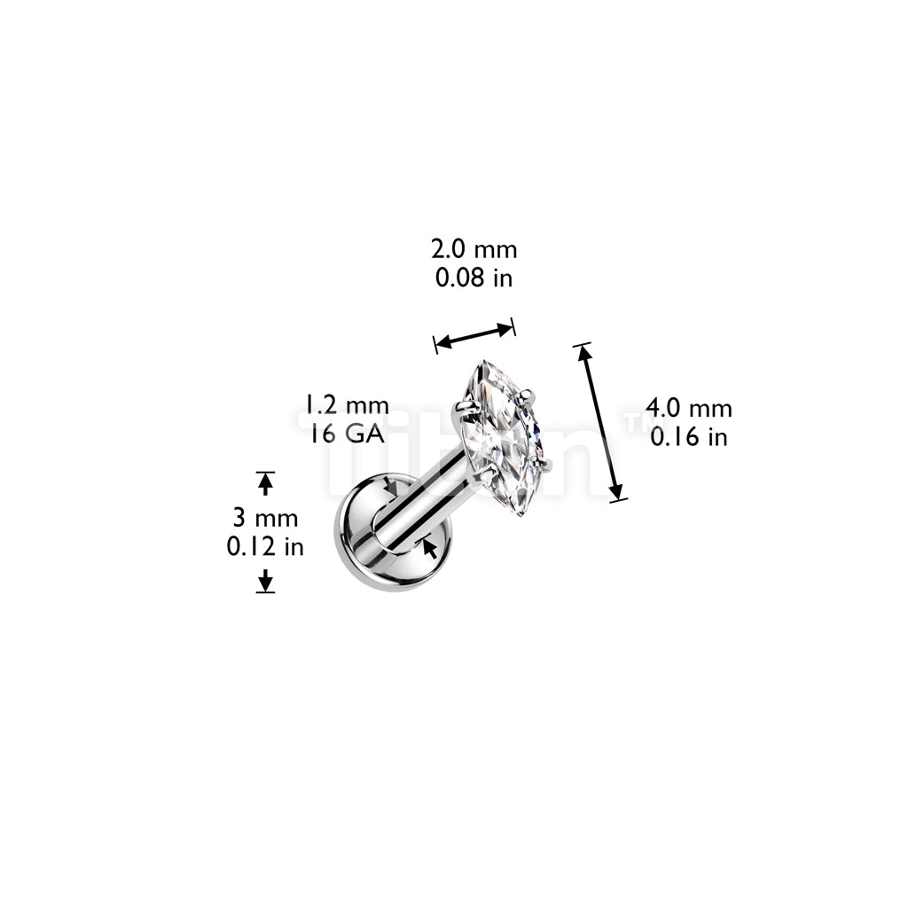 Implant Grade Titanium Internally Threaded Labret With Prong Set Marquise CZ Top - Image 4