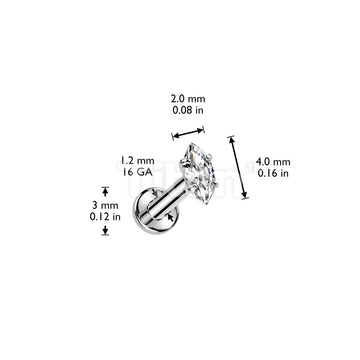 Implant Grade Titanium Internally Threaded Labret With Prong Set Marquise CZ Top - Image 4