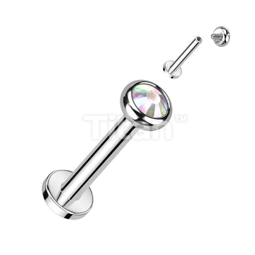 Implant Grade Titanium Internally Threaded Labret With Flat Bezel Set Crystal or Opal Top - Image 2