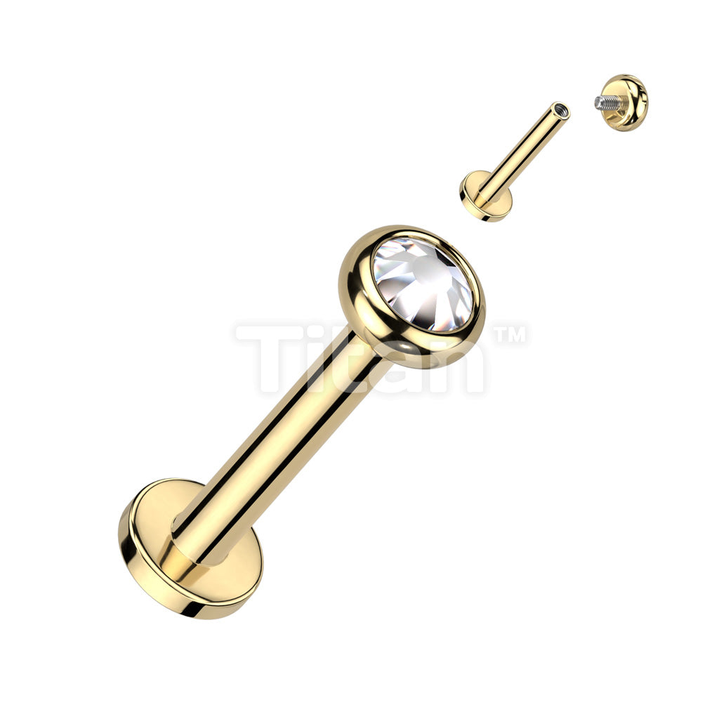 Implant Grade Titanium Internally Threaded Labret With Flat Bezel Set Crystal or Opal Top - Image 5