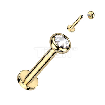 Implant Grade Titanium Internally Threaded Labret With Flat Bezel Set Crystal or Opal Top - Image 5