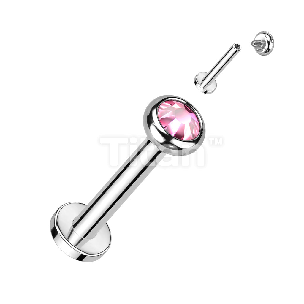 Implant Grade Titanium Internally Threaded Labret With Flat Bezel Set Crystal or Opal Top - Image 9