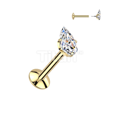 Implant Grade Titanium Internally Threaded Labret, 4mm Convex Base With Prong Set Teardrop CZ Extended Thread Top - Image 4