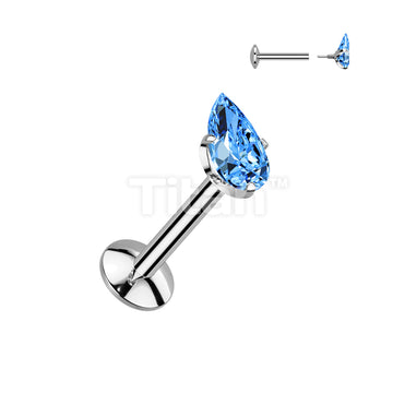 Implant Grade Titanium Internally Threaded Labret, 4mm Convex Base With Prong Set Teardrop CZ Extended Thread Top - Image 6