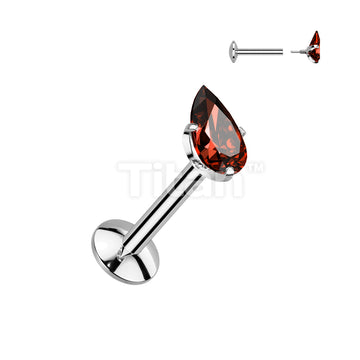 Implant Grade Titanium Internally Threaded Labret, 4mm Convex Base With Prong Set Teardrop CZ Extended Thread Top - Image 7