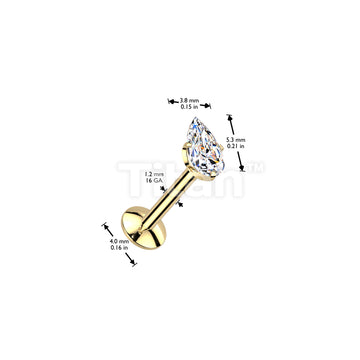 Implant Grade Titanium Internally Threaded Labret, 4mm Convex Base With Prong Set Teardrop CZ Extended Thread Top - Image 8