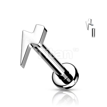 Implant Grade Titanium Internally Threaded Lightening Bolt Top Labret Stud - Image 6