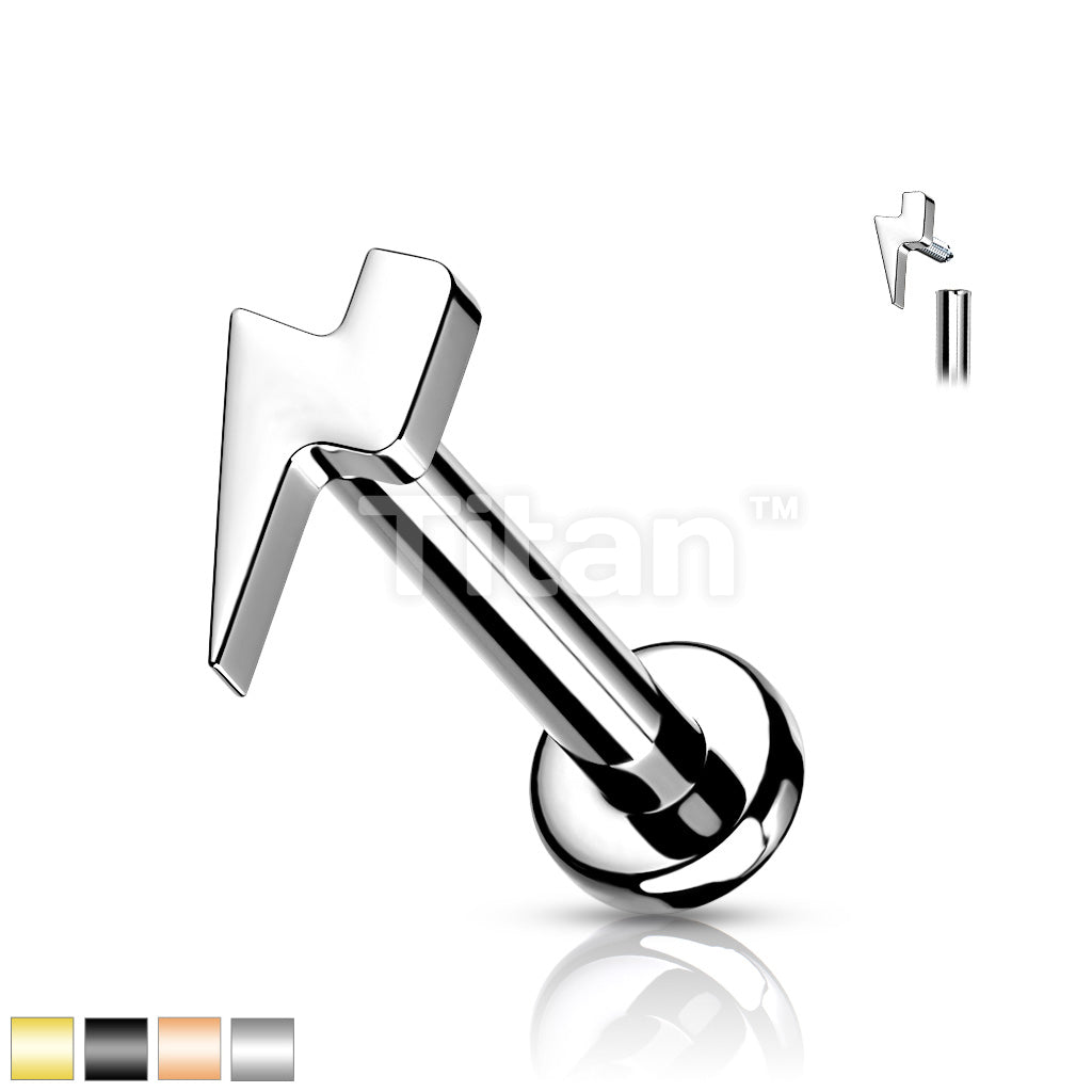 Implant Grade Titanium Internally Threaded Lightening Bolt Top Labret Stud - Image 2