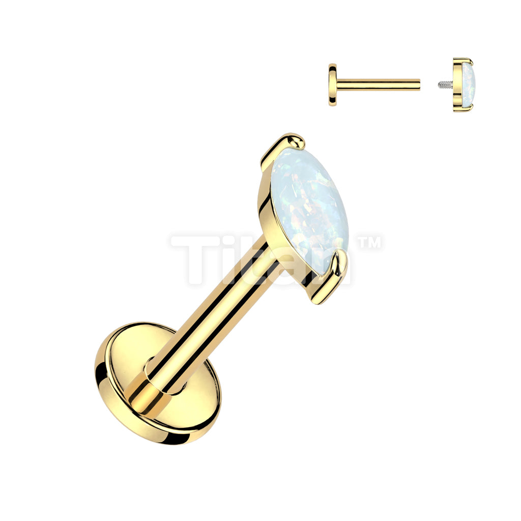 Implant Grade Titanium Internally Threaded Labret With Marquise Opal Top - Image 2