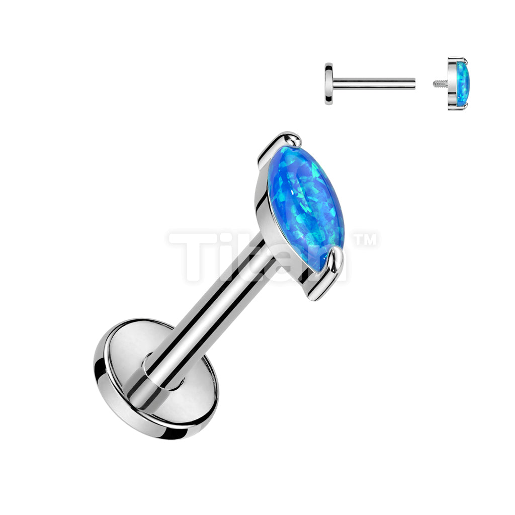 Implant Grade Titanium Internally Threaded Labret With Marquise Opal Top - Image 3