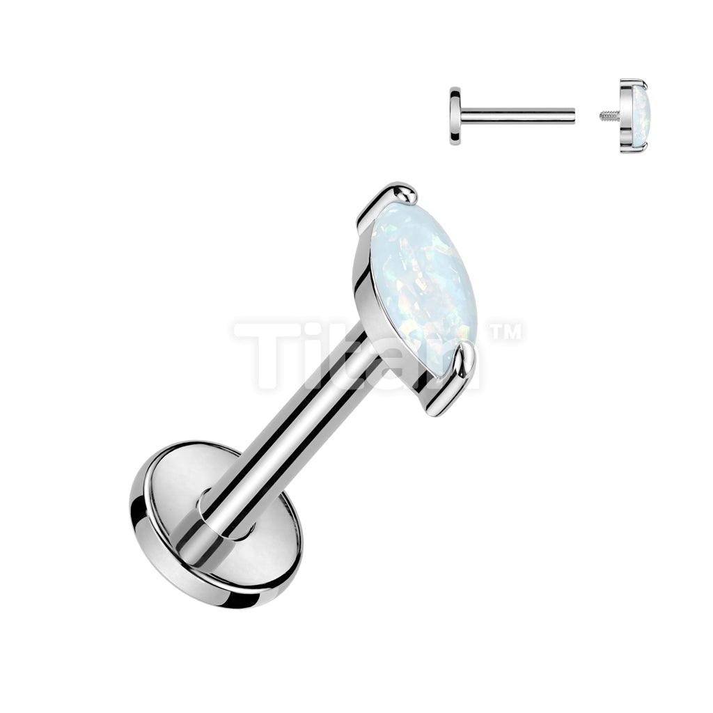 Implant Grade Titanium Internally Threaded Labret With Marquise Opal Top - Image 4