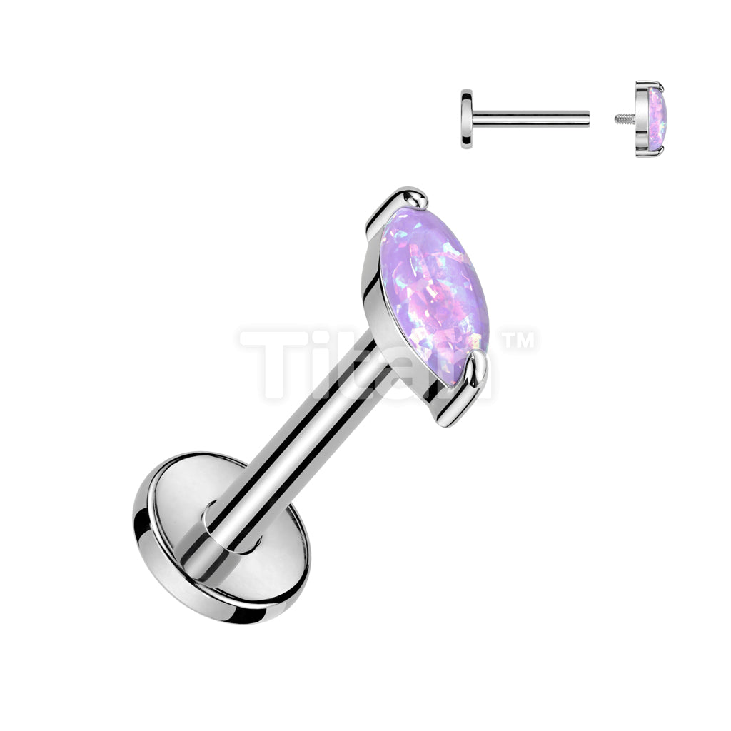 Implant Grade Titanium Internally Threaded Labret With Marquise Opal Top - Image 5