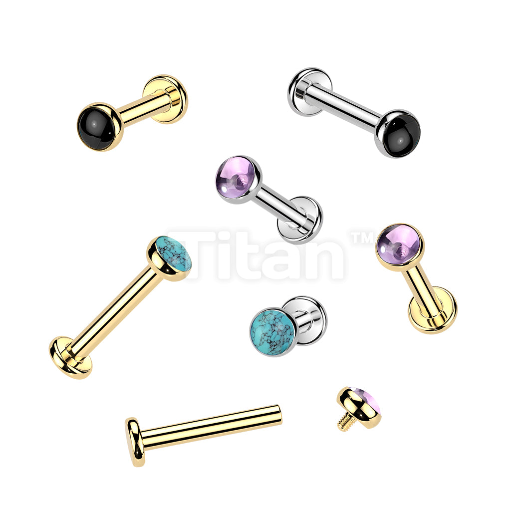Titanium Internally Threaded Flat Back Labret With Natural Stone Top