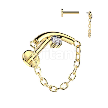 Implant Grade Titanium Internally Threaded Labret With Chain Linked Curved Bar With Prong Set CZ  - Image 3