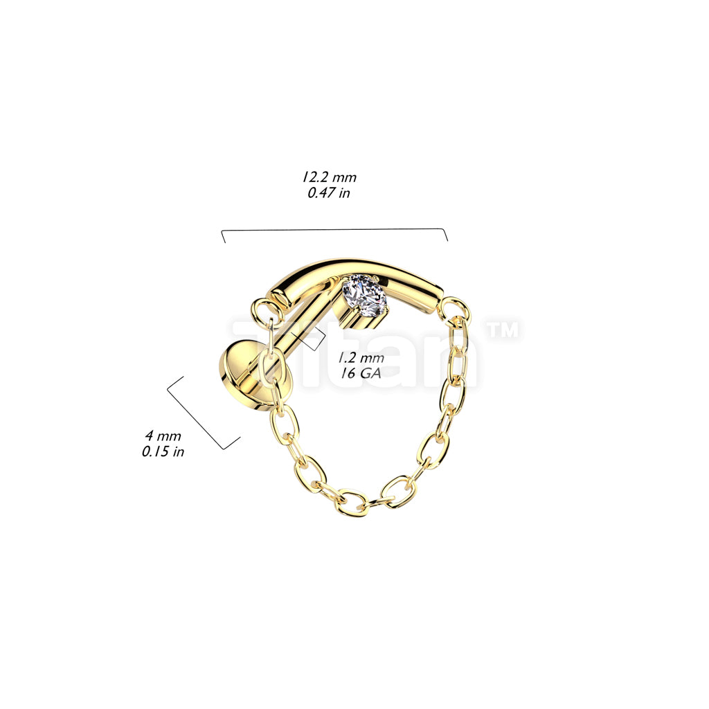Implant Grade Titanium Internally Threaded Labret With Chain Linked Curved Bar With Prong Set CZ  - Image 4
