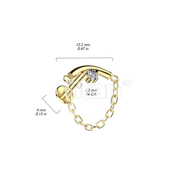 Implant Grade Titanium Internally Threaded Labret With Chain Linked Curved Bar With Prong Set CZ  - Image 4