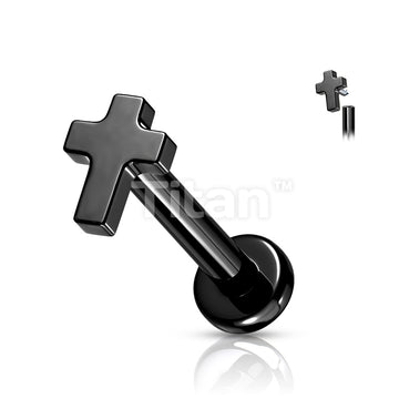 Implant Grade Titanium Internally Threaded Cross Top Labret Stud - Image 4