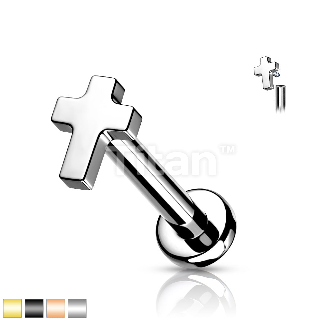 Implant Grade Titanium Internally Threaded Cross Top Labret Stud - Image 2