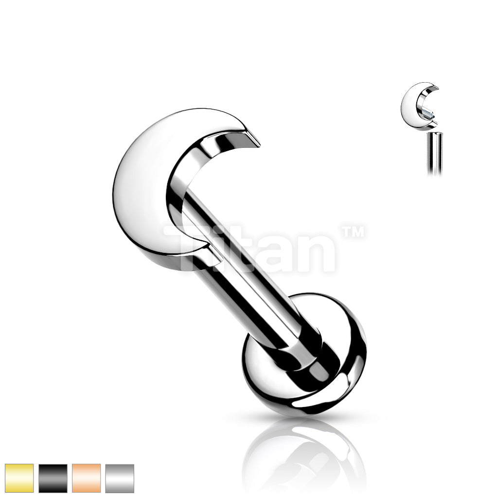 Implant Grade Titanium Internally Threaded Crescent Moon Top Labret Stud - Image 2