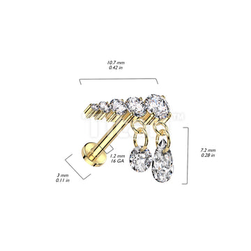 Implant Grade Titanium Internally Threaded Labret With Prong Set Descending 5 CZ Line and 2 Dangling CZ Top  - Image 4
