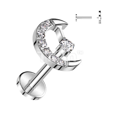 Implant Grade Titanium Internally Threaded Labret With CZ Pave Crescent Moon and CZ Center Top - Image 3