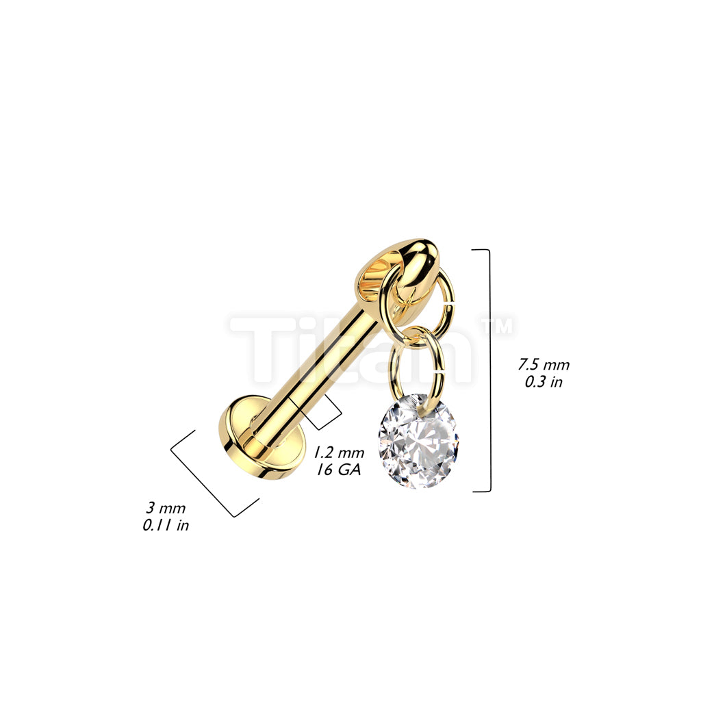 Implant Grade Titanium Internally Threaded Labret With CZ Dangle Top - Image 4