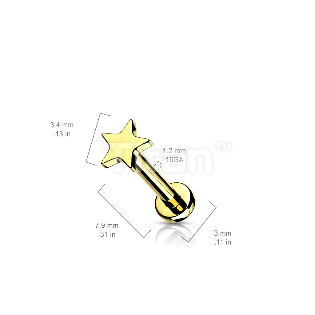 Implant Grade Titanium Internally Threaded Star Top Labret Stud - Image 7