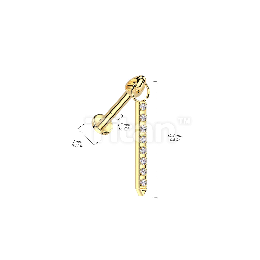 Implant Grade Titanium Internally Threaded Labret With CZ Pave Bar Dangle Top - Image 4
