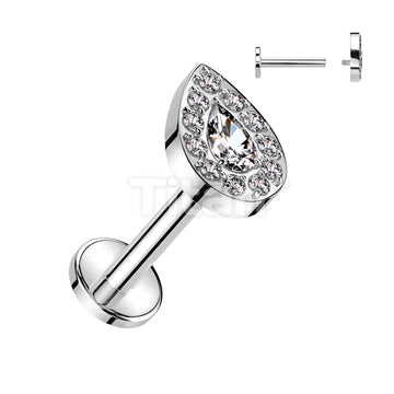 Implant Grade Titanium Internally Threaded Labret Teardrop CZ Center With CNC CZ Rim Top - Image 2
