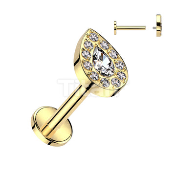 Implant Grade Titanium Internally Threaded Labret Teardrop CZ Center With CNC CZ Rim Top - Image 3
