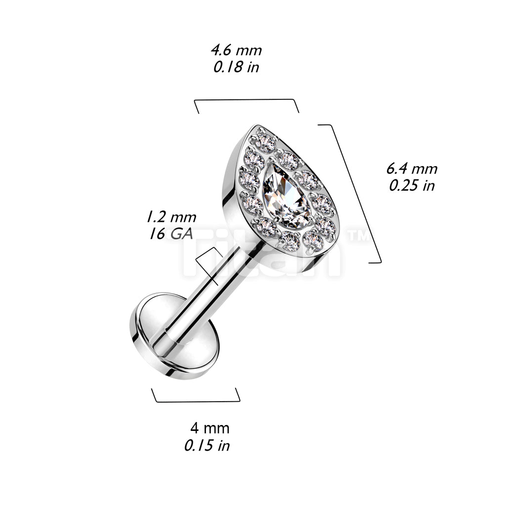 Implant Grade Titanium Internally Threaded Labret Teardrop CZ Center With CNC CZ Rim Top - Image 4