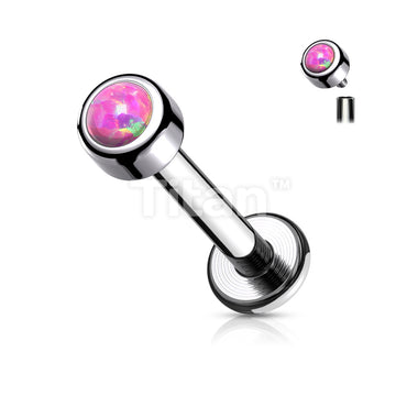 Implant Grade Titanium Internally Threaded Labret With Bezel Set Round Opal Top - Image 5