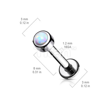 Implant Grade Titanium Internally Threaded Labret With Bezel Set Round Opal Top - Image 7