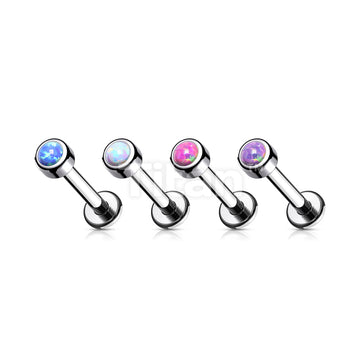 Implant Grade Titanium Internally Threaded Labret With Bezel Set Round Opal Top - Image 8