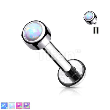 Implant Grade Titanium Internally Threaded Labret With Bezel Set Round Opal Top - Image 2