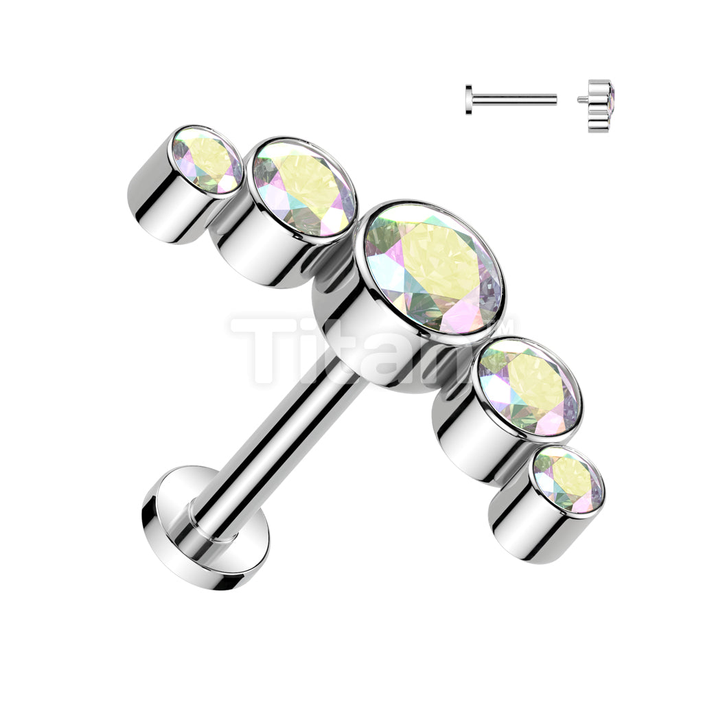 Implant Grade Titanium Internally Threaded 5 Round Bezel Set CZ Curve Top Flat Back Labret Studs - Image 2